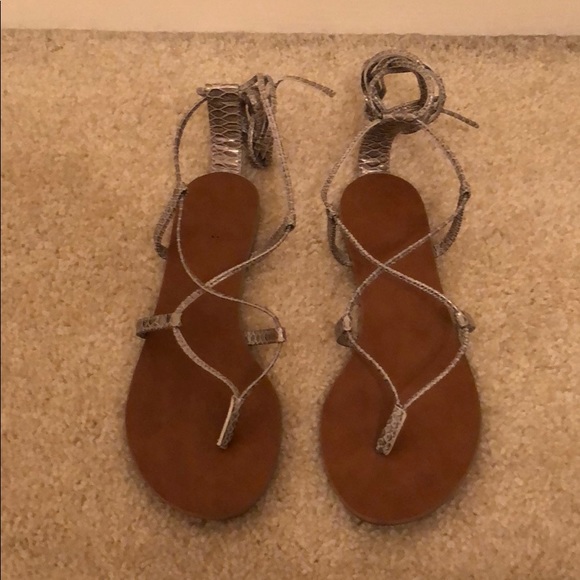 lace up sandals silver